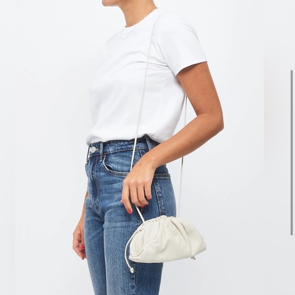 💯% AUTHENTIC BOTTEGA VENETA MINI POUCH IN CHALK/WHITE WITH SILVER HARDWARE